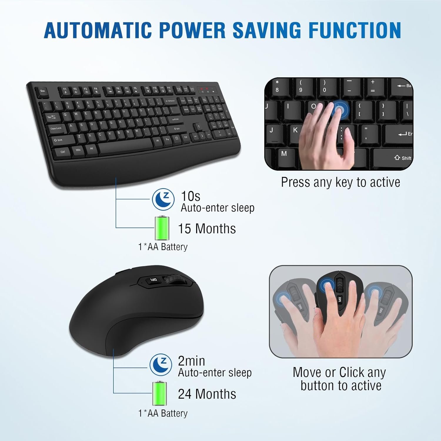 Full-Sized 2.4GHz Wireless Keyboard with Comfortable Palm Rest and Optical Wireless Mouse for Windows - Image 3