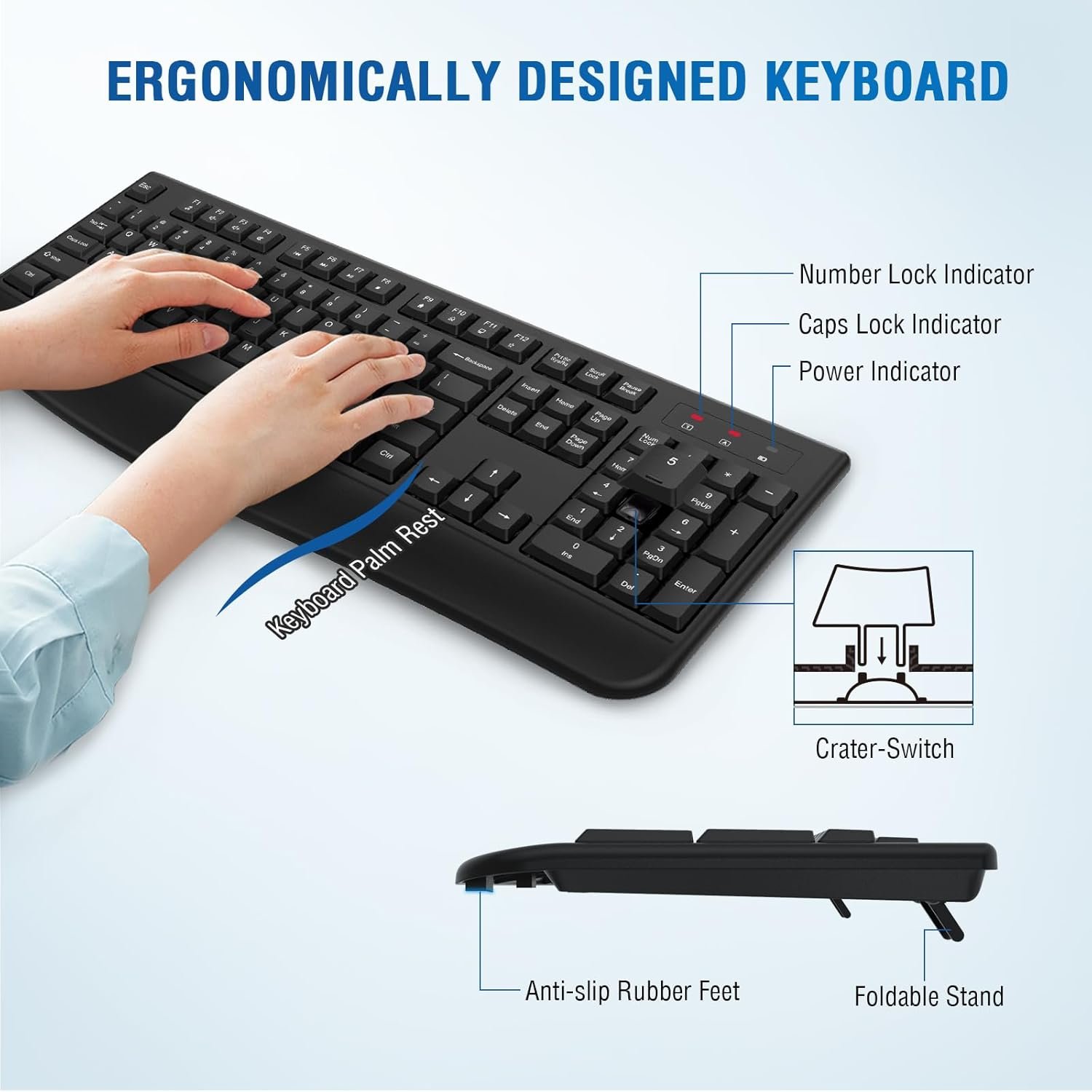 Full-Sized 2.4GHz Wireless Keyboard with Comfortable Palm Rest and Optical Wireless Mouse for Windows - Image 4