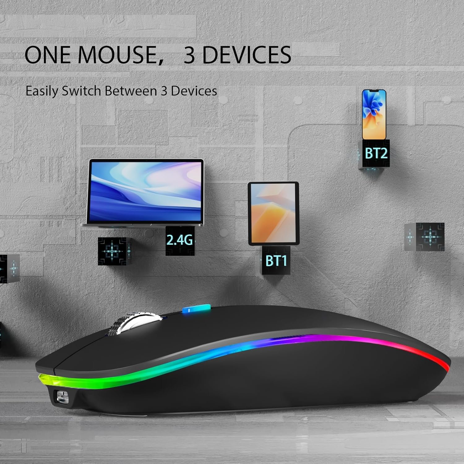 TANMOS Wireless Bluetooth Mouse with LED Slim 2.4GHz Rechargeable - Image 3